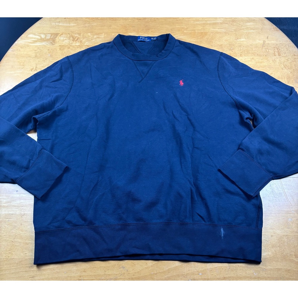 Polo Ralph Lauren Mens XXL Navy Blue Fleece Crewneck Sweatshirt Red Pony Logo